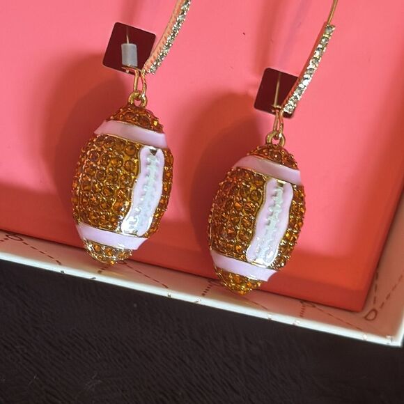 Betsy Johnson rhinestone football earrings - Picture 3 of 5